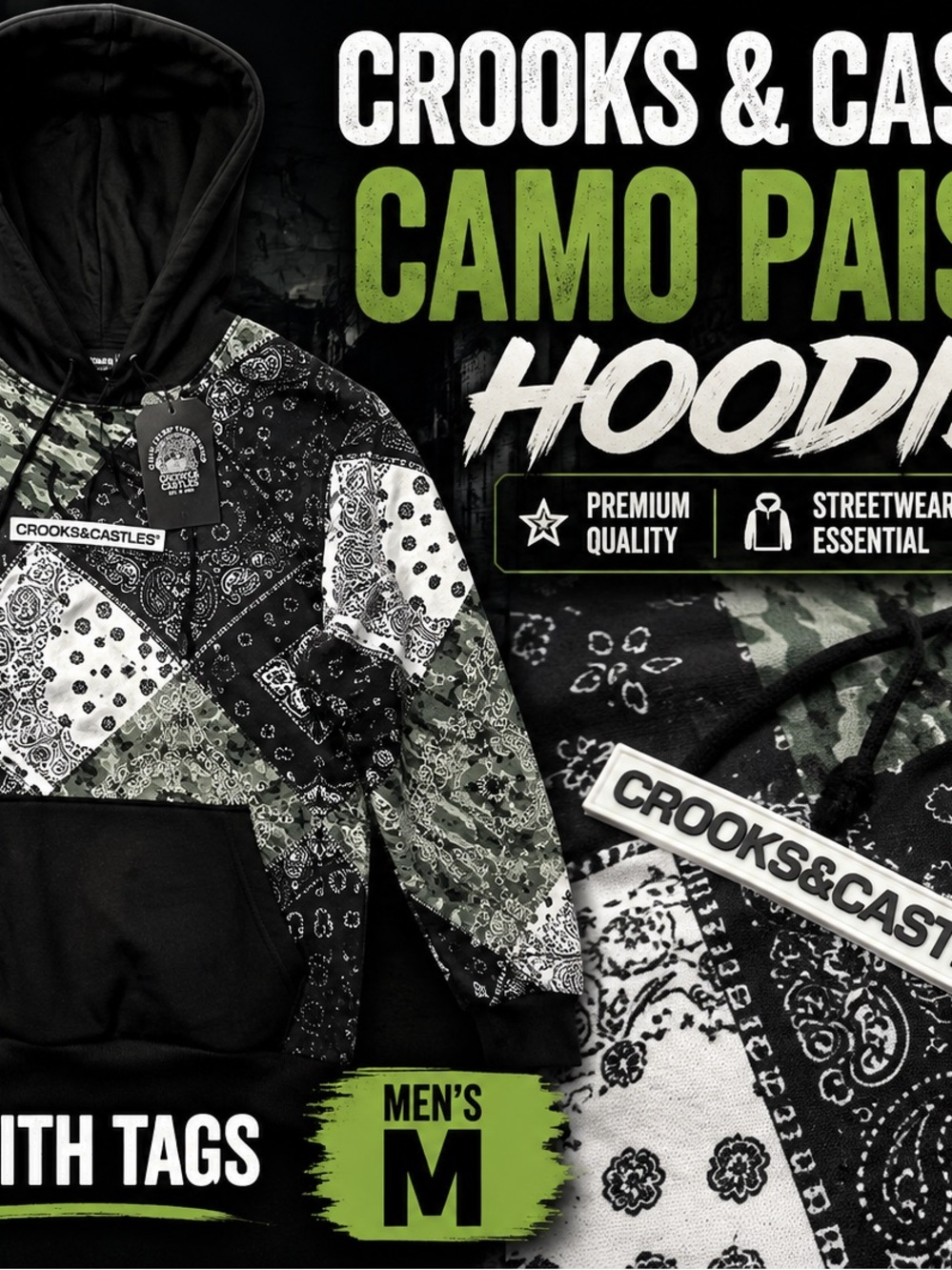 Crooks & Castles Camo Paisley Hoodie in Black & Green